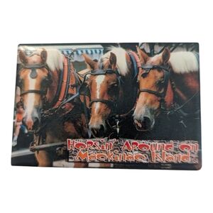 Vintage Metal Horsin' Around On Mackinac Island MI Fridge Magnet 3"